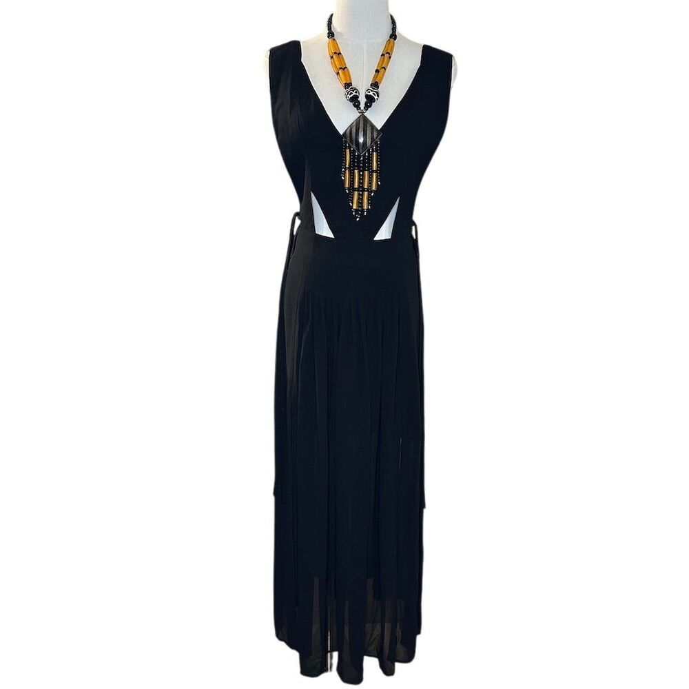 Endless Rose Women's Black Pinafore Maxi Dress Crisscross Back S